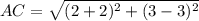 AC=\sqrt{(2+2)^2+(3-3)^2}