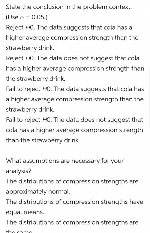 An article includes the accompanying data on compression strength (lb) for a sample of 12-oz aluminu