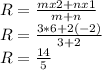 R=\frac{mx2+nx1}{m+n} \\R=\frac{3*6+2(-2)}{3+2}\\R=\frac{14}{5}