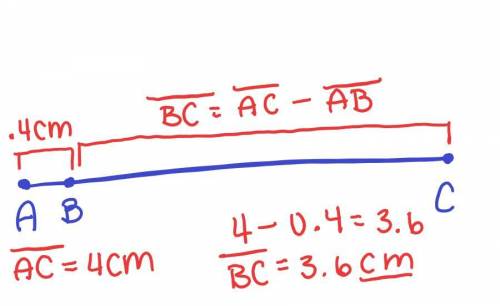 Point B lies on segment AC . Find the length of the segment BC , if: AB = 4 mm, AC = 4 cm.