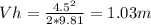 Vh = \frac{4.5^{2} }{2*9.81} = 1.03 m