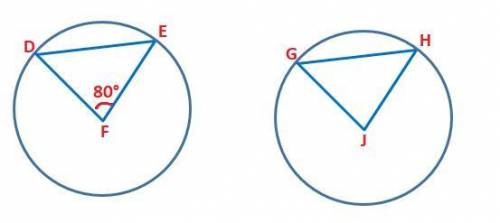 Circle F is congruent to circle J, and ∠EFD ≅ ∠GJH. Circles F and J are congruent. Line segments F E