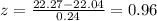 z= \frac{22.27- 22.04}{0.24}= 0.96