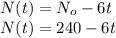 N(t) = N_o - 6t\\N(t) = 240 - 6 t