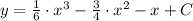 y = \frac{1}{6} \cdot x^{3} - \frac{3}{4}\cdot x^{2} - x + C