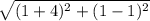 \sqrt{(1+4)^{2}+(1-1)^{2}  }