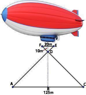 An aerial camera is suspended from a blimp and positioned at D. The camera needs to cover 125 meters