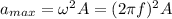 a_{max}=\omega^2A=(2\pi f)^2 A
