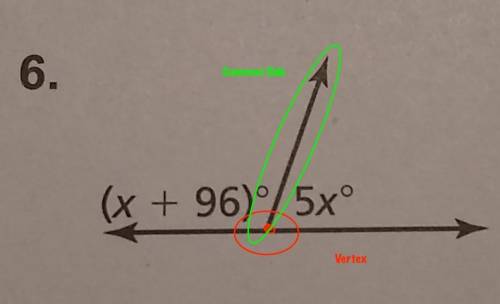 Tell whether the angle is adjacent or vertical. then find the value of x