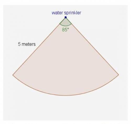 A water sprinkler has a range of 5 meters as shown. The jet of water from the sprinkler sweeps out a
