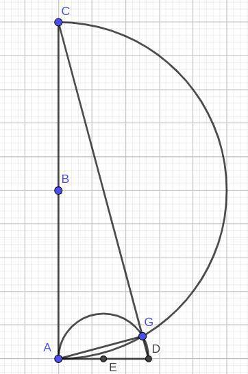 In the figure shown two lines intersect at a right angle and two semicircles are drawn so that each