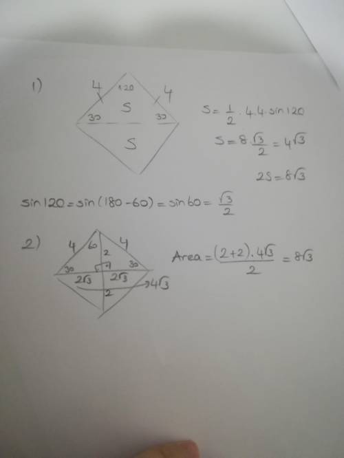 Find the area. a) 16 units2 b) 98 units2 c) 8√3 units2 d) 16√3 units2
