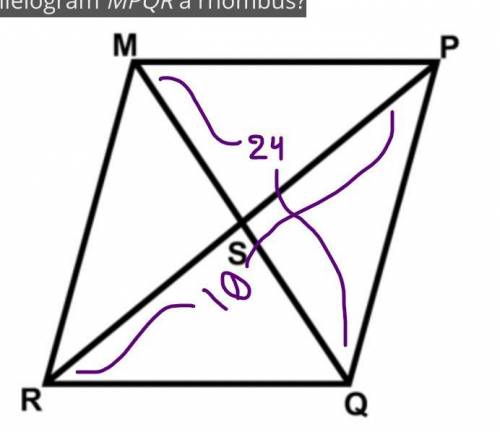 If MQ is 24 and PR is 10, what length of PM would make parallelogram MPQR a rhombus?