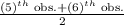 \frac{(5)^{th} \text{ obs.}+(6)^{th} \text{ obs.} }{2}