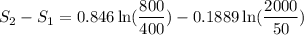 $ S_2 - S_1 = 0.846 \ln (\frac{800}{400}) - 0.1889\ln (\frac{2000}{50}) $