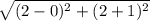 \sqrt{(2-0)^2+(2+1)^2}