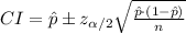 CI=\hat p\pm z_{\alpha/2}\sqrt{\frac{\hat p\cdot (1-\hat p)}{n}}