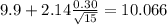 9.9+2.14\frac{0.30}{\sqrt{15}}=10.066