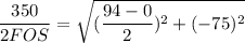\dfrac{350}{2 FOS}  =\sqrt{ (\dfrac{94-0}{2})^2+ (-75)^2