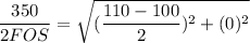 \dfrac{350}{2 FOS}  =\sqrt{ (\dfrac{110-100}{2})^2+ (0)^2