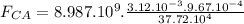 F_{CA} = 8.987.10^{9}.\frac{3.12.10^{-3}.9.67.10^{-4}}{37.72.10^{4}}