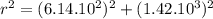 r^{2} = (6.14.10^2)^{2} + (1.42.10^{3})^{2}