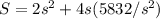 S = 2s^2 + 4s(5832/s^2)