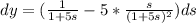 dy = (\frac{1}{1 + 5s} - 5*\frac{s}{(1+5s)^2})ds