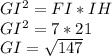 GI^2=FI*IH\\ GI^2 = 7*21\\ GI = \sqrt{147}