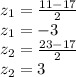 z_1=\frac{11-17}{2}\\z_1=-3\\z_2=\frac{23-17}{2}\\z_2=3