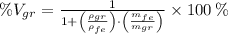 \%V_{gr} = \frac{1}{1 + \left(\frac{\rho_{gr}}{\rho_{fe}} \right)\cdot\left(\frac{m_{fe}}{m_{gr}} \right)} \times 100\,\%