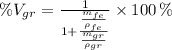 \%V_{gr} = \frac{1}{1+\frac{\frac{m_{fe}}{\rho_{fe}} }{\frac{m_{gr}}{\rho_{gr}} } }\times 100\,\%