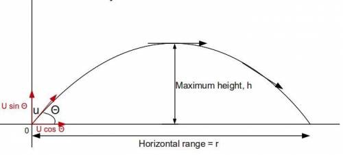 A projectile is launched with V0 = 7.6 m/s and initial angle = 1.27 radians above the horizontal. Wh