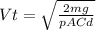 Vt = \sqrt{\frac{2mg}{pACd} }