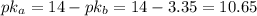 pk_{a} = 14 - pk_{b} = 14 - 3.35 = 10.65