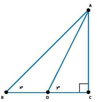 If x = 45, y = 63, and the measure of AC = 4 units, what is the difference in length between segment