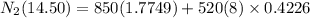 N_2 (14.50) = 850(1.7749 )+ 520 (8) \times 0.4226