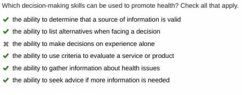 Which decision-making skills can be used to promote health? Check all that apply. {the options:} -th