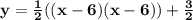 \mathbf{y = \frac{1}{2}((x - 6) (x -6)) + \frac 32}