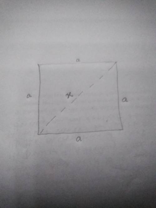 The diagonal of a square is x units. What is the area of the square in terms of x? One-half x square
