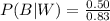 P(B|W) = \frac{0.50}{0.83}