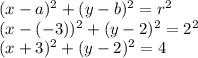 (x-a)^2 + (y-b)^2 = r^2 \\(x-(-3))^2 + (y- 2)^2 = 2^2\\(x + 3)^2 + (y- 2)^2 = 4