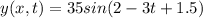 y(x,t)=35sin(2\pix-3t+1.5)