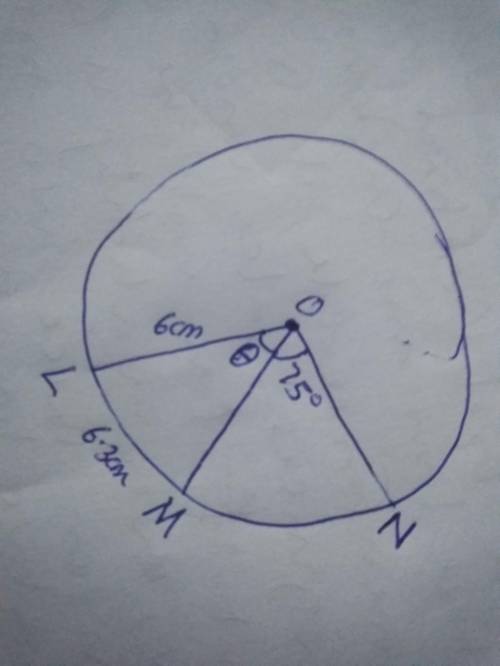 In circle o, the length of radius OL is 6 cm and the length

of arc LM is 6.3 cm. The measure of ang