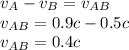 v_{A} -v_{B}=v_{AB}\\v_{AB} =0.9c-0.5c\\v_{AB}=0.4c