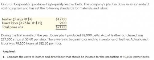 During the first month of the year, the Boise plant produced 92,000 belts. Actual leather purchased