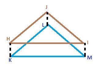 Triangles K M L and H J I are stacked to form a prism. The given three-dimensional solid is . One of