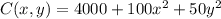 C(x, y)= 4000+100x^2+50y^2