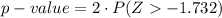 p-value=2\cdot P(Z-1.732)