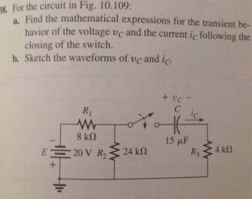 Q/For the circuit showm bellow:

a) find the mathematical expression for the transient behavior of v